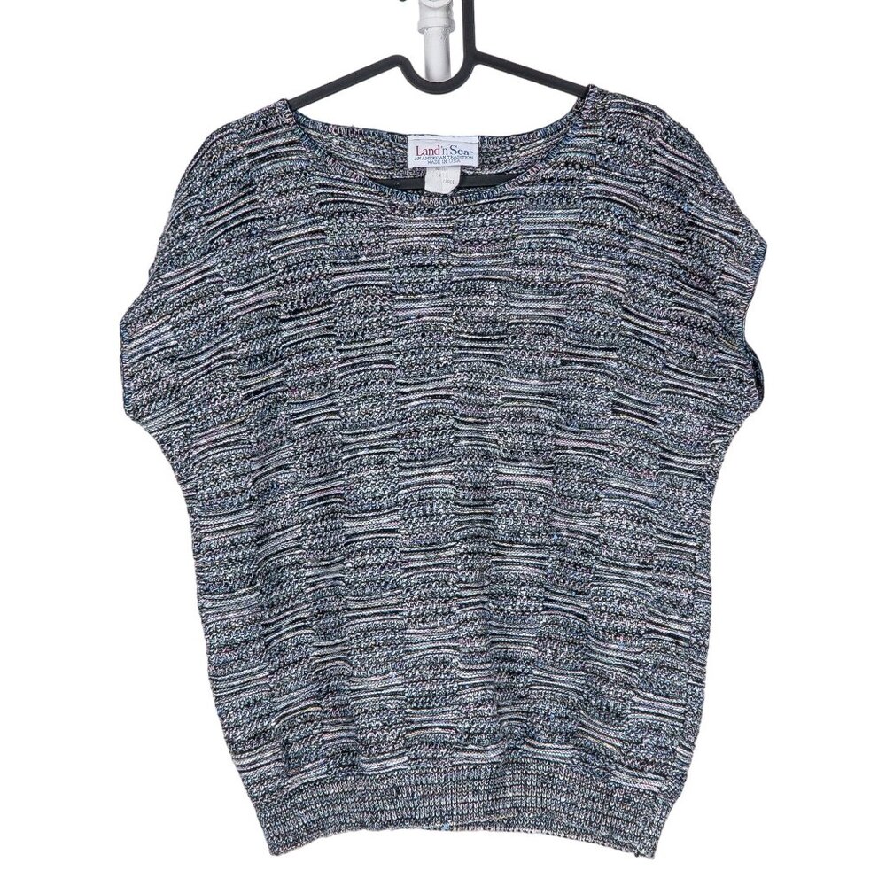 Land'NSea VTG Seater L Womens Short Sleeve Knit Gray Colorful Acrylic USA